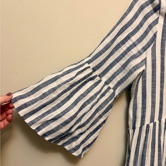 MIA MINX Cotton 3/4 Length Sleeve Striped Blue and White Dress - Picture 3 of 8